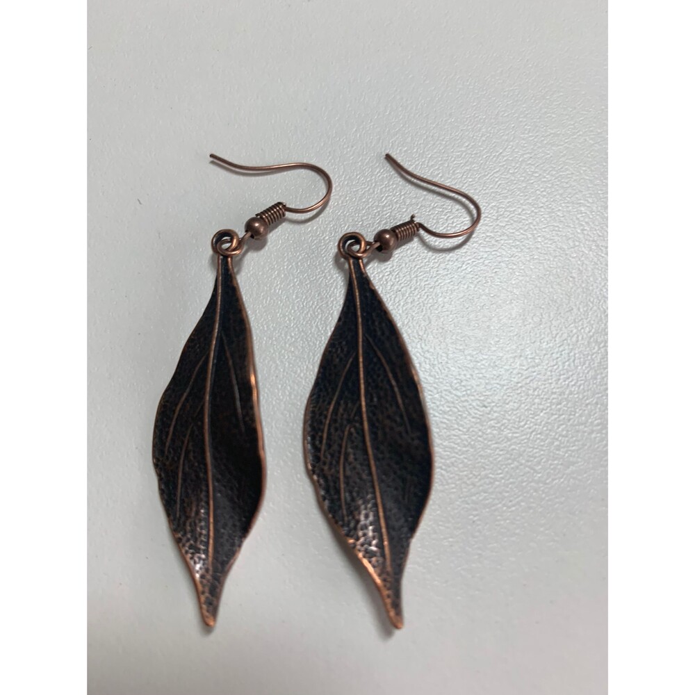 Antique Copper Wavy Leaf Earrings